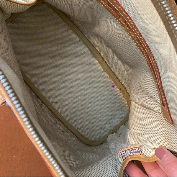 Vintage Dooney and bourke Domed‎ Signature Jacquard Tan Brown Leather Crossbody - Image 6