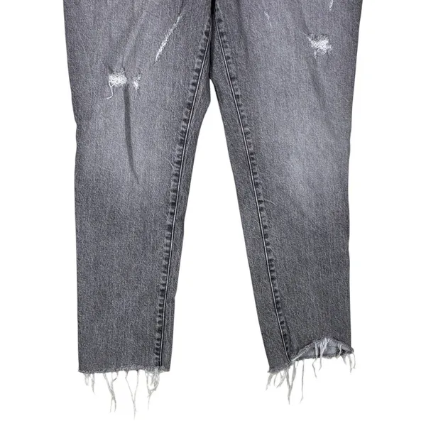 Good American Good Straight Distressed Raw Hem Jeans Washed Black Size 10/30 - Image 3