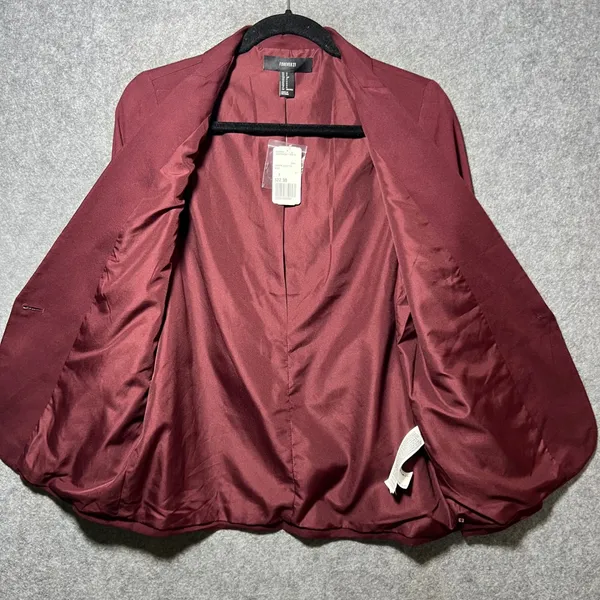 Forever 21‎ Blazer Jacket Wine Burgundy Single Button Small - Image 8