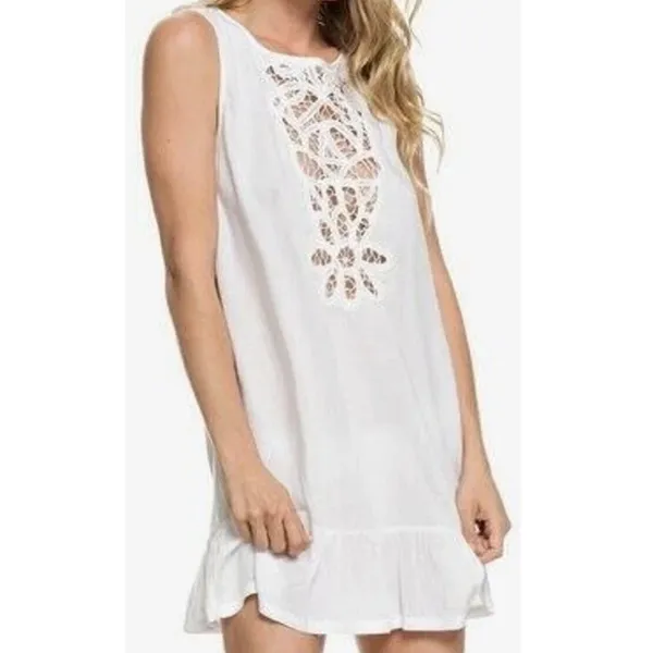NWT ROXY Goldy Soul Mini Beach Tank Dress White‎ Sheer Coverup Medium - Image 10