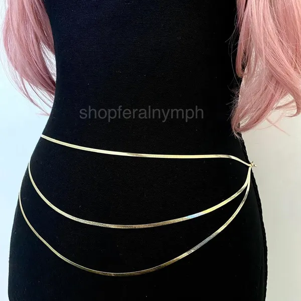 Gold Y2K Triple Layered Liquid Snake Chain Belt, Fits 17-38 Inches, X7GA1401 - Image 4