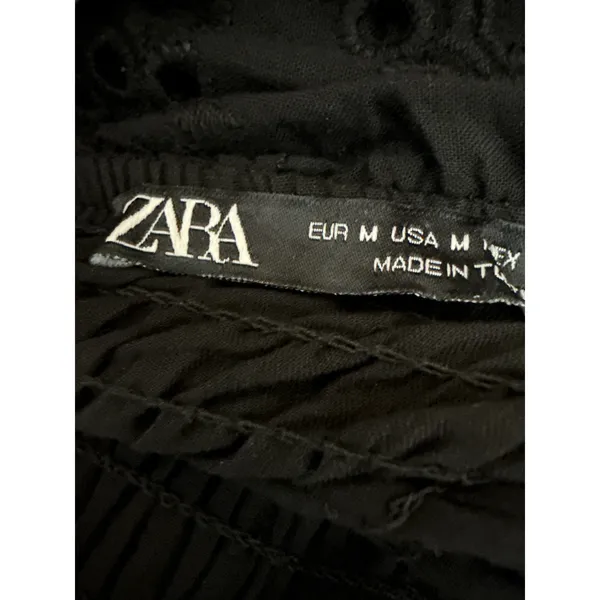 Zara Black Sleeveless Embroidered Smocked Cami Tank Mini Bodycon Dress Size M - Image 4