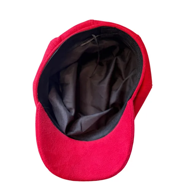 Vintage-Style Red Newsboy Cap Hat Soft Suede-Feel Brushed Finish Retro - Image 7