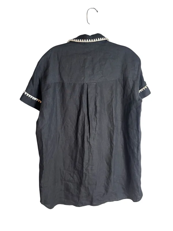 Sézane Ana Dress Black Linen Crochet Embroidered Shirt Mini Dress 36 - Image 4
