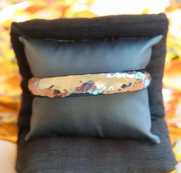Stainless Steel Hammered Cuff Bracelet Bangle Silver - Image 2