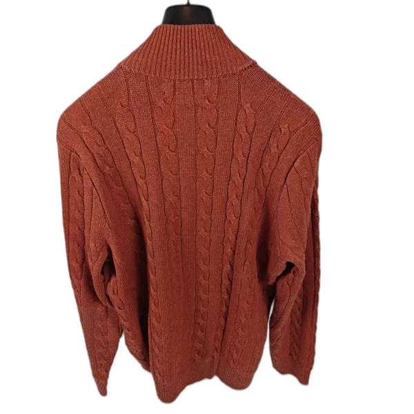 Men’s Polo Ralph Lauren Cable Knit Quarter Zip Orange XL - Image 2