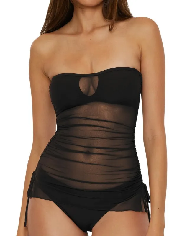 Becca Muse Bandeau Tankini Swim Top Mesh 733557 Black M - Image 13