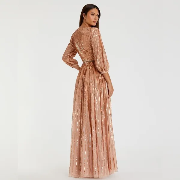 Mac Duggal 5509 SEQUINED WRAP OVER 3/4 SLEEVE GOWN - Image 5
