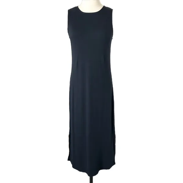 NEW Garnet Hill Sleeveless Rib Knit Midi Dress Organic Cotton Tencel Navy XS - Image 2