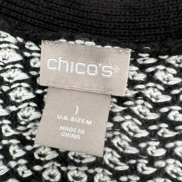 Chico's Sweater Vest Womens M 8 Chicos 1 Black White Knit Fringed READ - Image 3