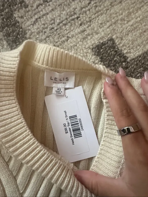 Cream Ribbed Knit Sweater - Ladies Long Sleeve Crewneck - Image 2