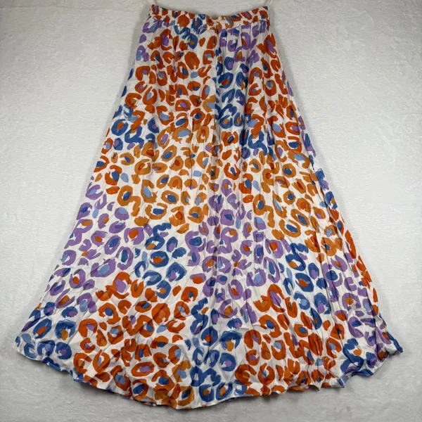 Farm Rio Anthropologie‎ XS Leopard Print Maxi Skirt Orange Purple Blue Viscose - Image 7