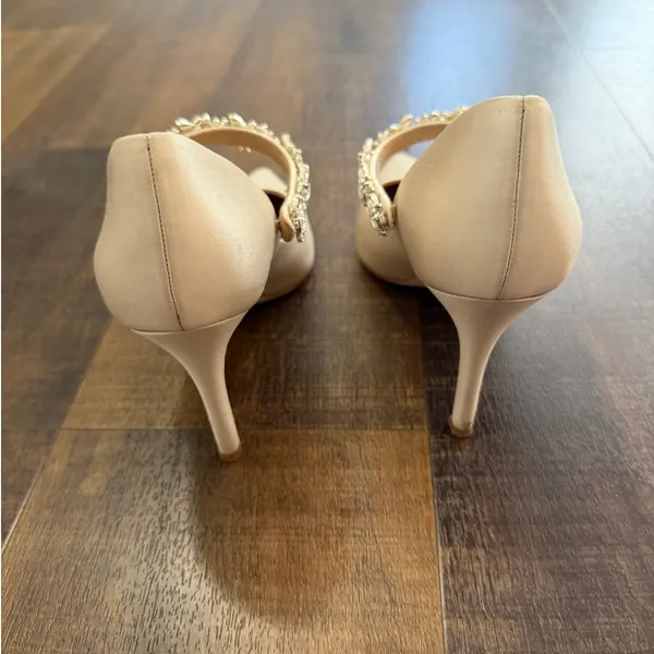 Badgley Mischka Esperanza Satin Crystal Embellished Heels Nude Size 8.5 - Image 9