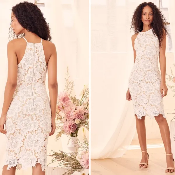 LULU's Elegant Bridal Shower Reception Engagement Romantic Floral Sexy Midi - Image 2
