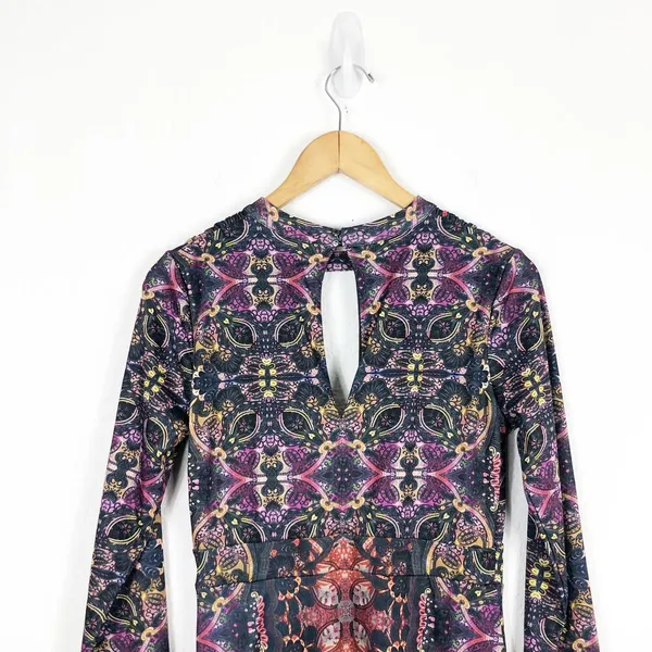 Free People Cabaret Long Sleeve Maxi Dress Medium Sunrise Combo Stretch - Image 12