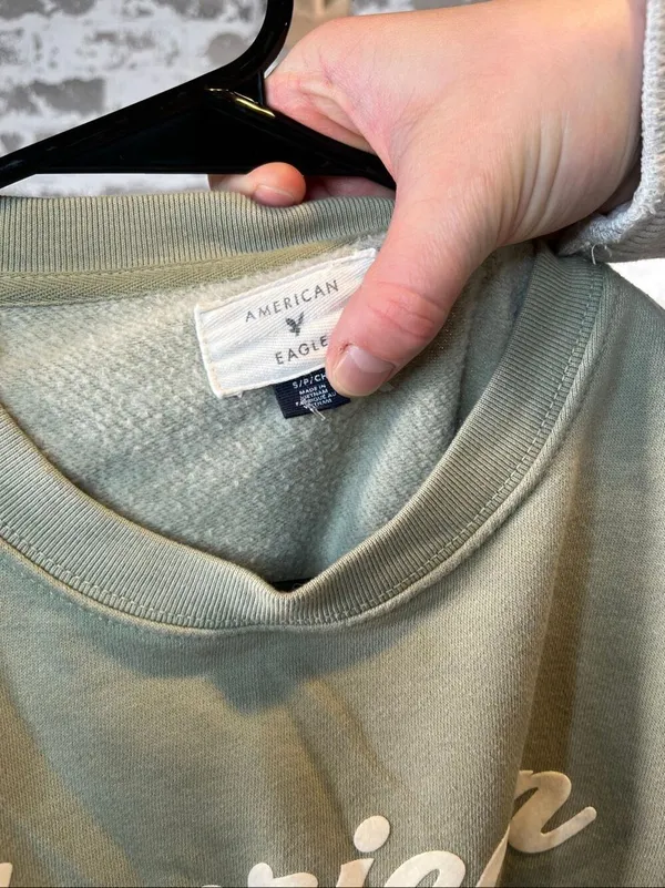 American Eagle | women sage green cropped crewneck long sleeve pullover - Image 2