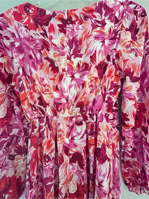 Pink Floral Long Sleeve Wrap Maxi Dress small - Image 5