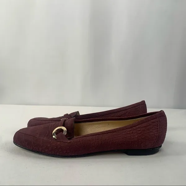 Rangoni Croc Embossed Leather Loafers in‎ Eggplant Size 8 - Image 4