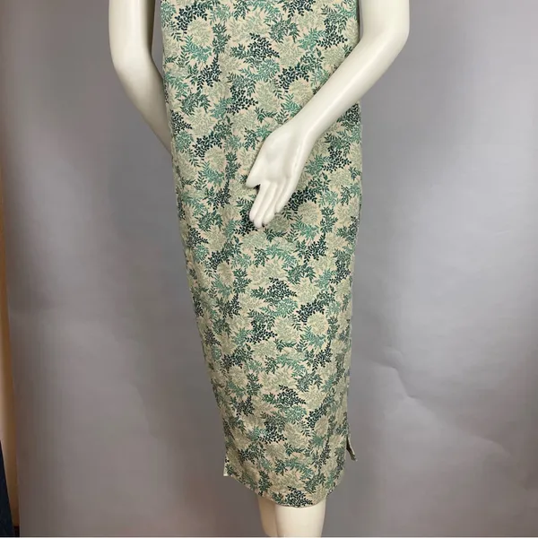 Handmade Shift Dress Leafy Pattern Print Sleeveless‎ Green Nature Midi Pockets - Image 7