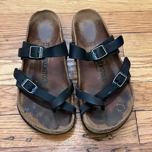 Birkenstock Mayari Black Birko-Flor Toe Loop Sandals Shoes Slip On Size 37 Boho - Image 2