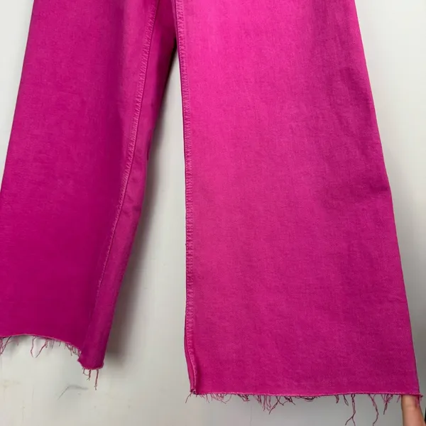 Zara Marine Straight Bright Pink Jeans Sz 2 High Rise Flare Raw Hem - Image 10