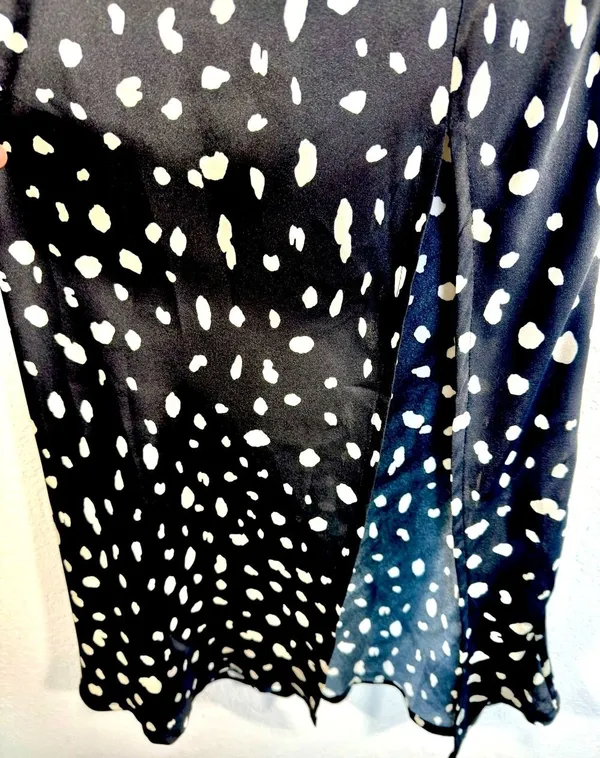 Petal & Pup Off the Shoulder Polka Dot Midi Dress 4 Black White Puff Sleeve Slit - Image 3