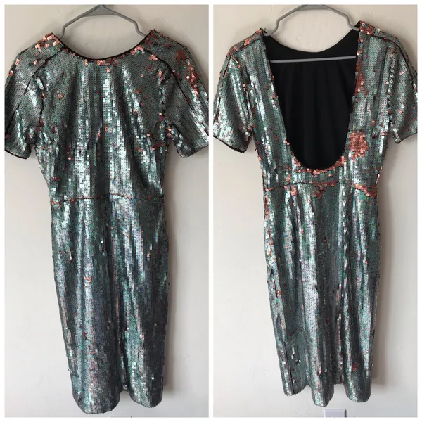 Revolve Lovers + Friends Genuine Sequin Dress Small Green Glam Party - Image 3