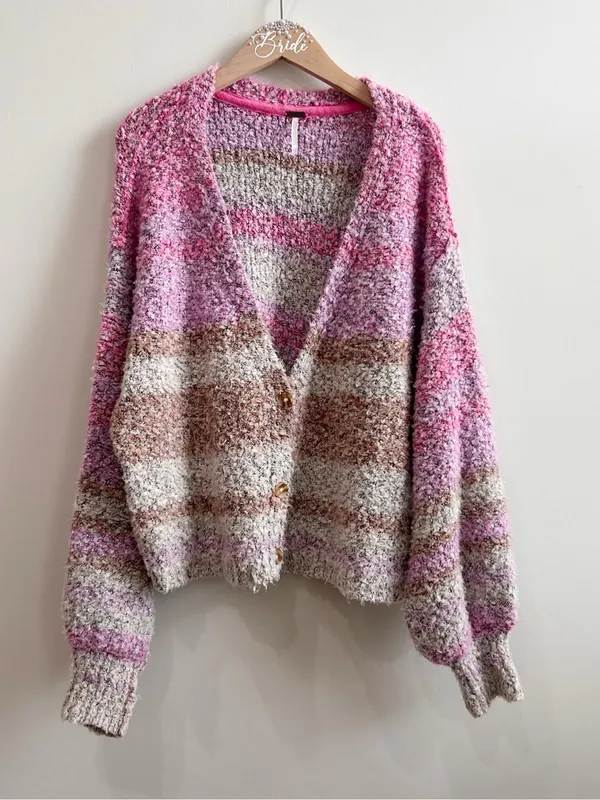 Free People Soulmate Cardi Sweater striped in Passion Flower Combo Large - Image 4