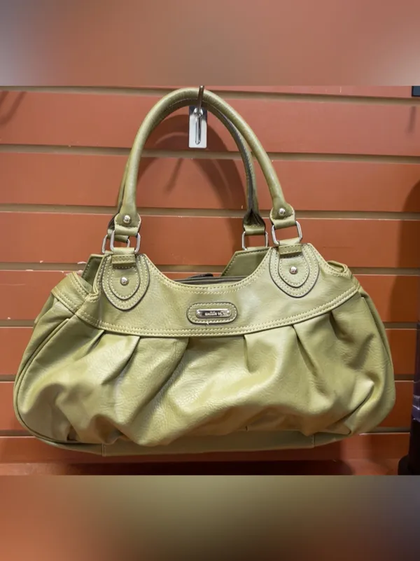Emilie M Olive Green Ruched Satchel Shoulder Bag - Image 2