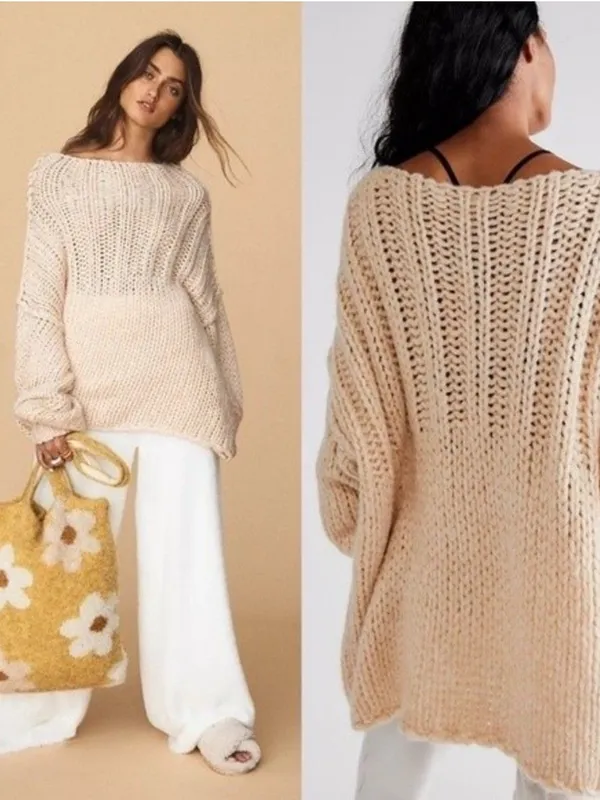 Free People Be There Chunky Knit Sweater Size Small Beige Oversized Neutral - Image 2