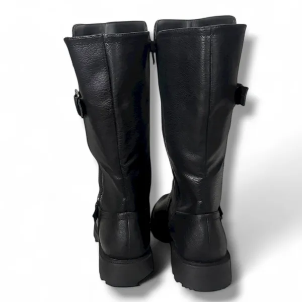 JUSTFAB Breyona Buckled Flat Boot Size 8 Product Description New! Padded insole for extra comfort Material: Faux Leather Heel Height: 1.25" Shaft Height (based on size 8): 10.7" Measurements will vary slightly Imported - Image 8
