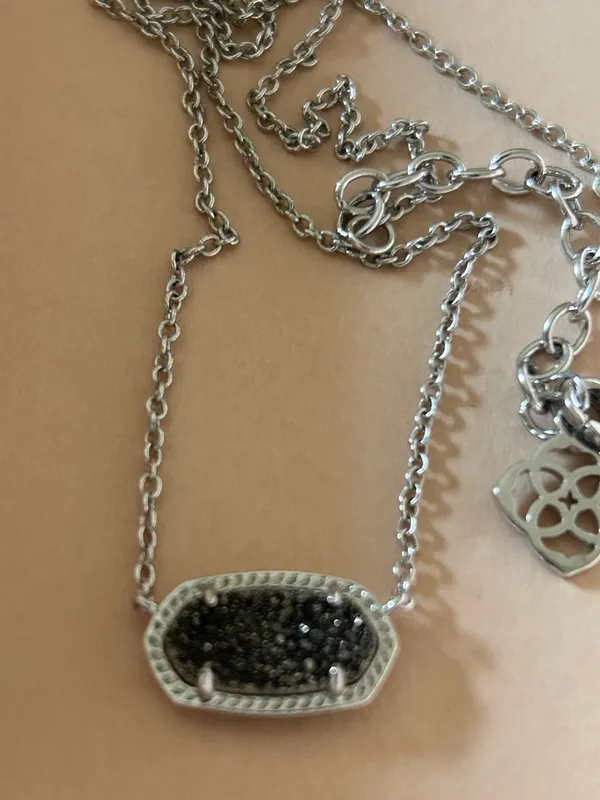 Kendra Scott Elisa Silver Platinum Necklace with Glittery Dark Drusy‎ Pendant - Image 7