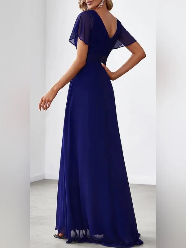 Ever Pretty Navy V-Neck Chiffon Maxi Dress with Flutter Sleeves - Image 2