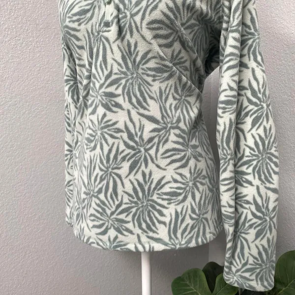 Eddie Bauer Sage Green Blue Leaf Print Soft Fleece Quarter Zip Pullover Outdoor - Image 3