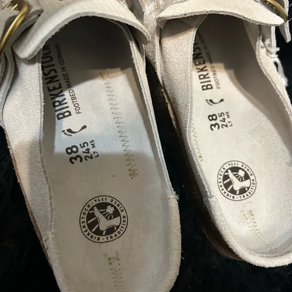 BIRKENSTOCK Buckley white leather mules clogs slip on shoes new - Image 3