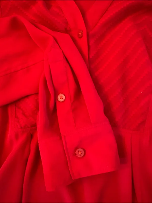 Maeve Anthropologie De Stijl Popover Blouse 10 Red Excellent Chevron V-Neck - Image 8