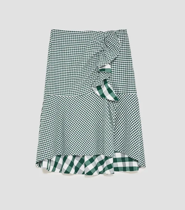 Zara green/white gingham Asymmetric ruffle Midi Skirt size XS - Image 13