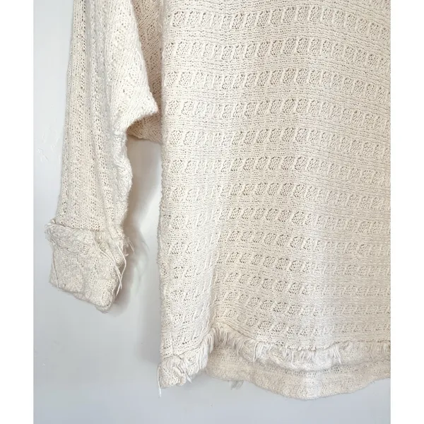 We The Free People Thien Hacci Ivory Textured Knit Fringe V-Neck Oversized Small - Image 6