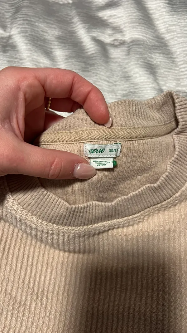 Aerie Tan Corded Crew Neck Sweatshirt - Image 2