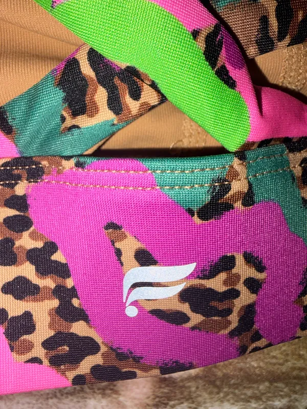 Fabletics Neon Green Pink Brown Leopard Floral Sports Bra - Image 3