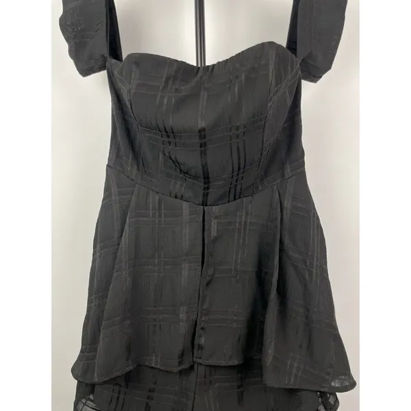 Selfie Leslie Black Jessa Hi-Low‎ Chiffon Flowy Summer Brunch Romper Size M - Image 3