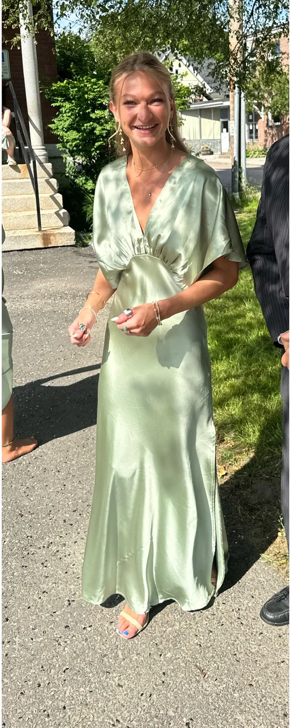 Petal & Pup Ricki Sage Green Satin Maxi Dress XS - Image 3