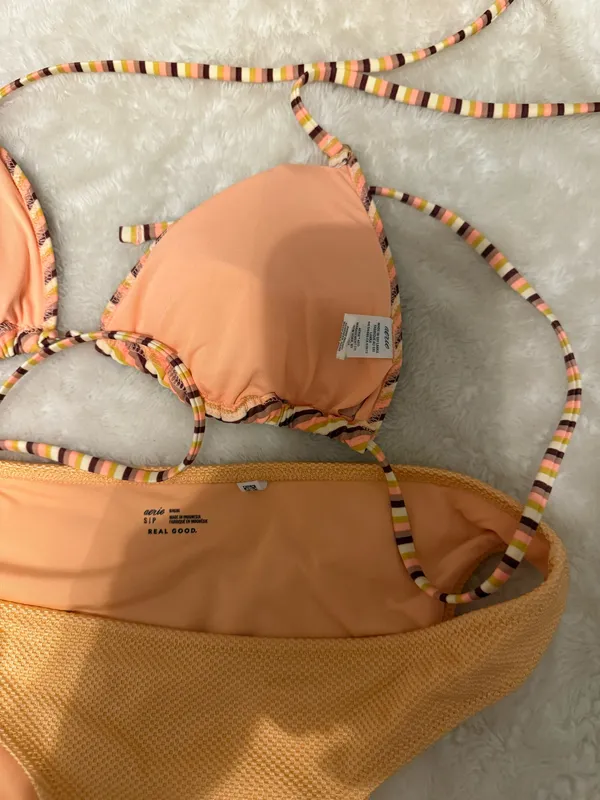 Aerie Striped Bikini Set with Halter Top, Orange - Image 3