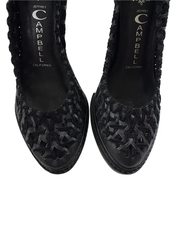 NWT Jeffrey Campbell Black Leather Woven Cutout Platform Stiletto Pumps Size 7 - Image 6