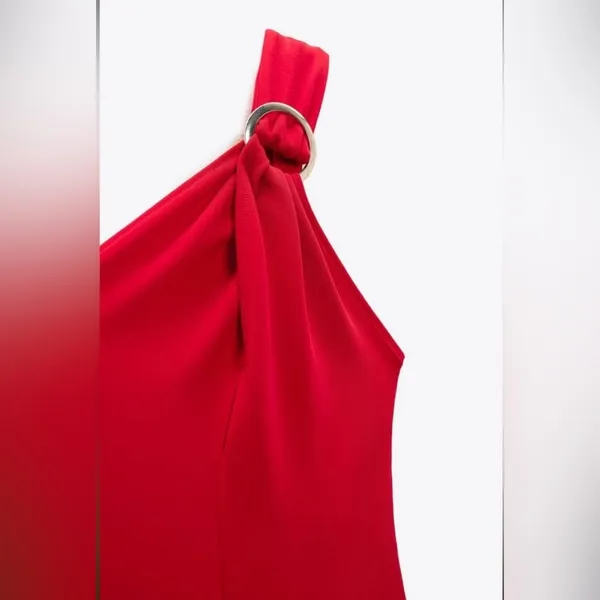NWT ZARA Red Cross Strap Bodysuit with Silver Ring Hardware - Image 5