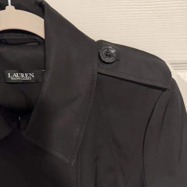 Lauren Ralph Lauren Black Label Trench Coat Black Small Lined NO BELT Preppy - Image 3
