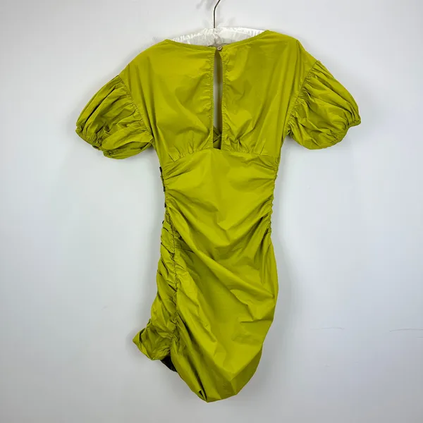 Free People Tastemaker Mini Dress Cotton Ruched Pleated Puff Sleeve Green XS - Image 13