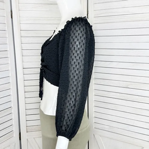 Aeropostale Clip Dot Lace Up Off The‎ Shoulder Crop Top Black Medium Sheer Indie - Image 3