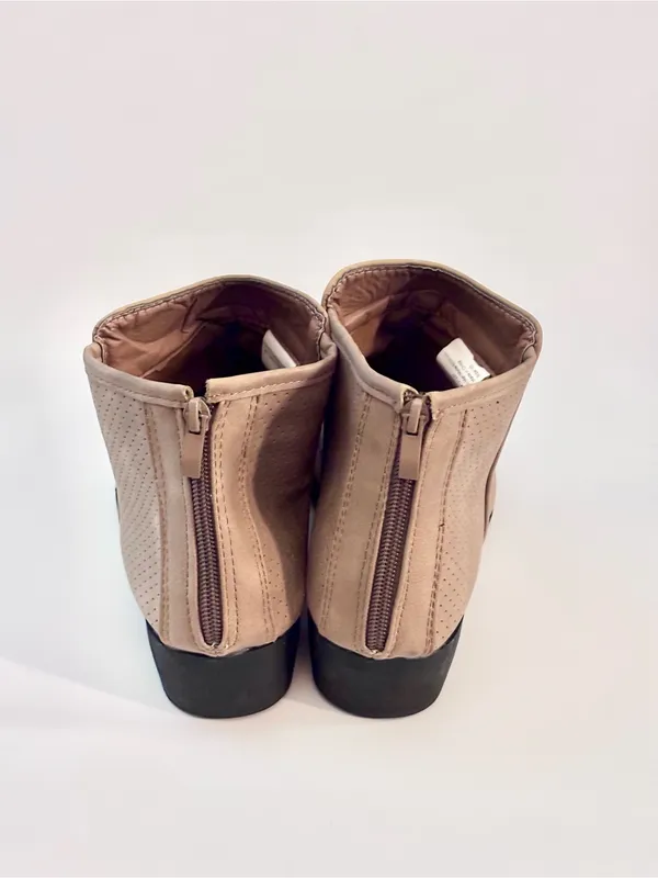 Women's Beige Suede-Look Ankle Booties with Low Block Heel - Image 2