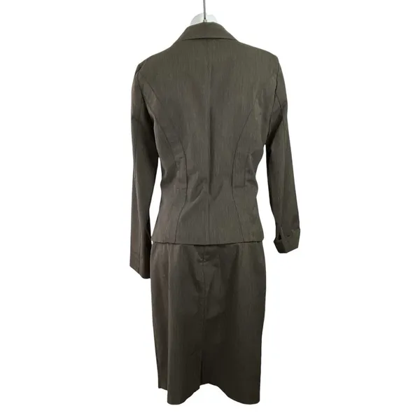 BCX Brown Long Sleeve Notch Lapel Blazer Coat Jacket Pencil Skirt Suit Set Sz L - Image 3